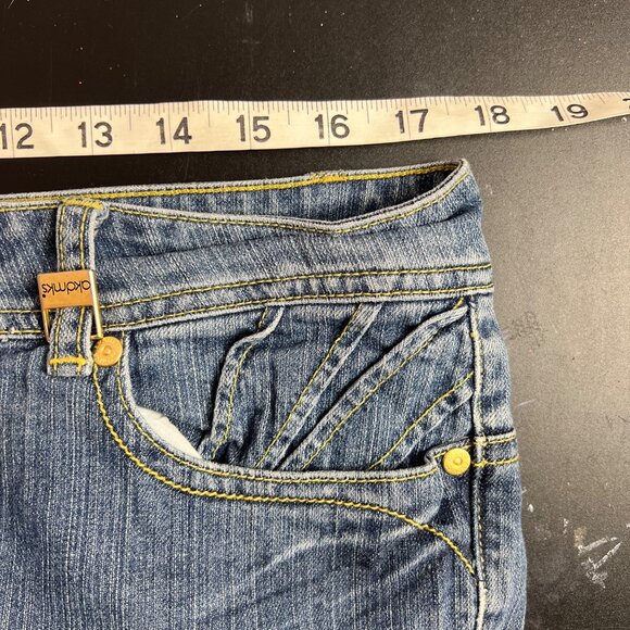 Akademiks Women's Y2K Distressed Bootcut Denim Jeans Yellow Stitching Size 36 - Picture 9 of 13